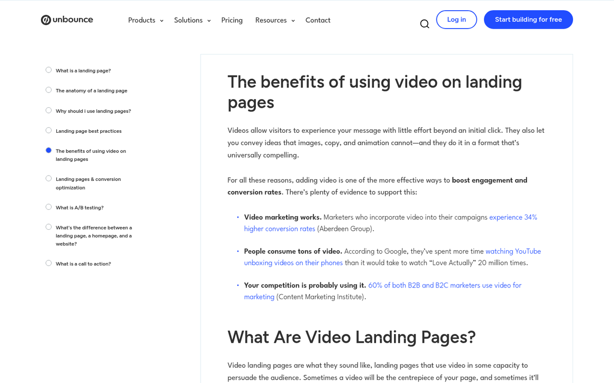 Landing page featuring an embedded video