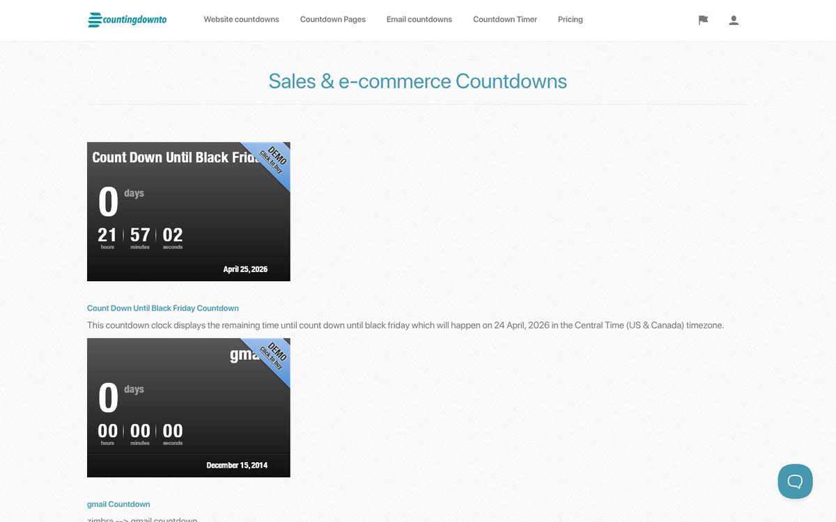 Landing page with countdown timer displayed