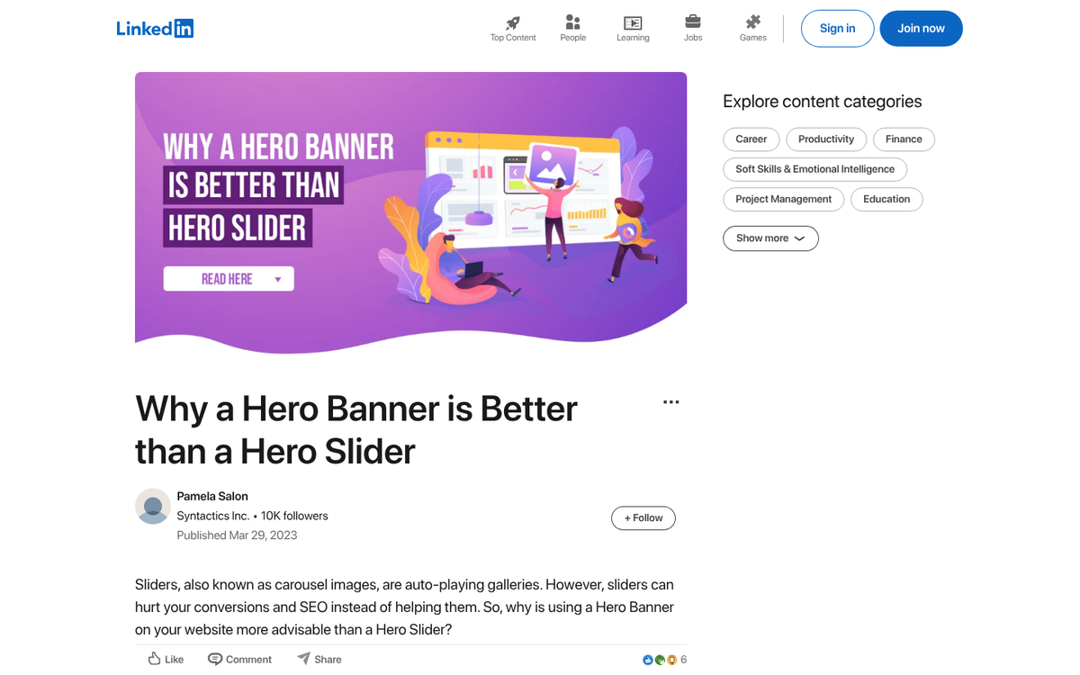 Static hero image replacing rotating slider