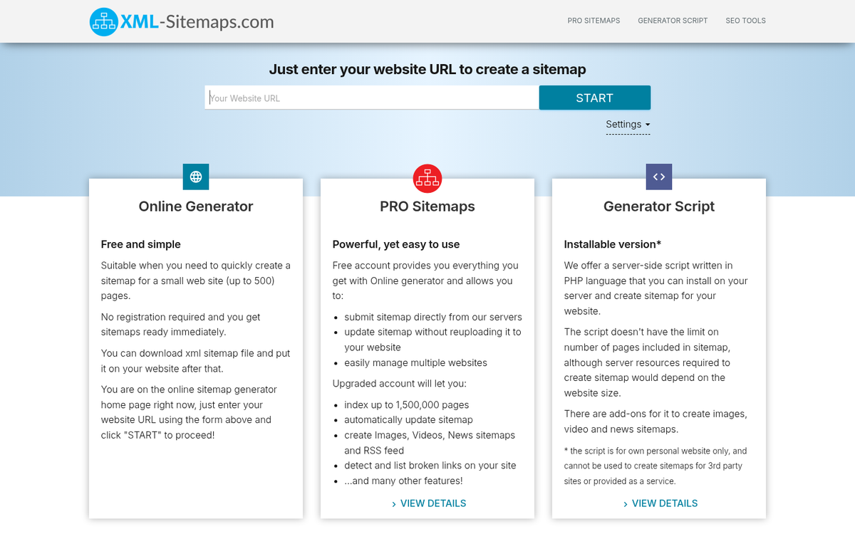 Website sitemap structure displayed in browser
