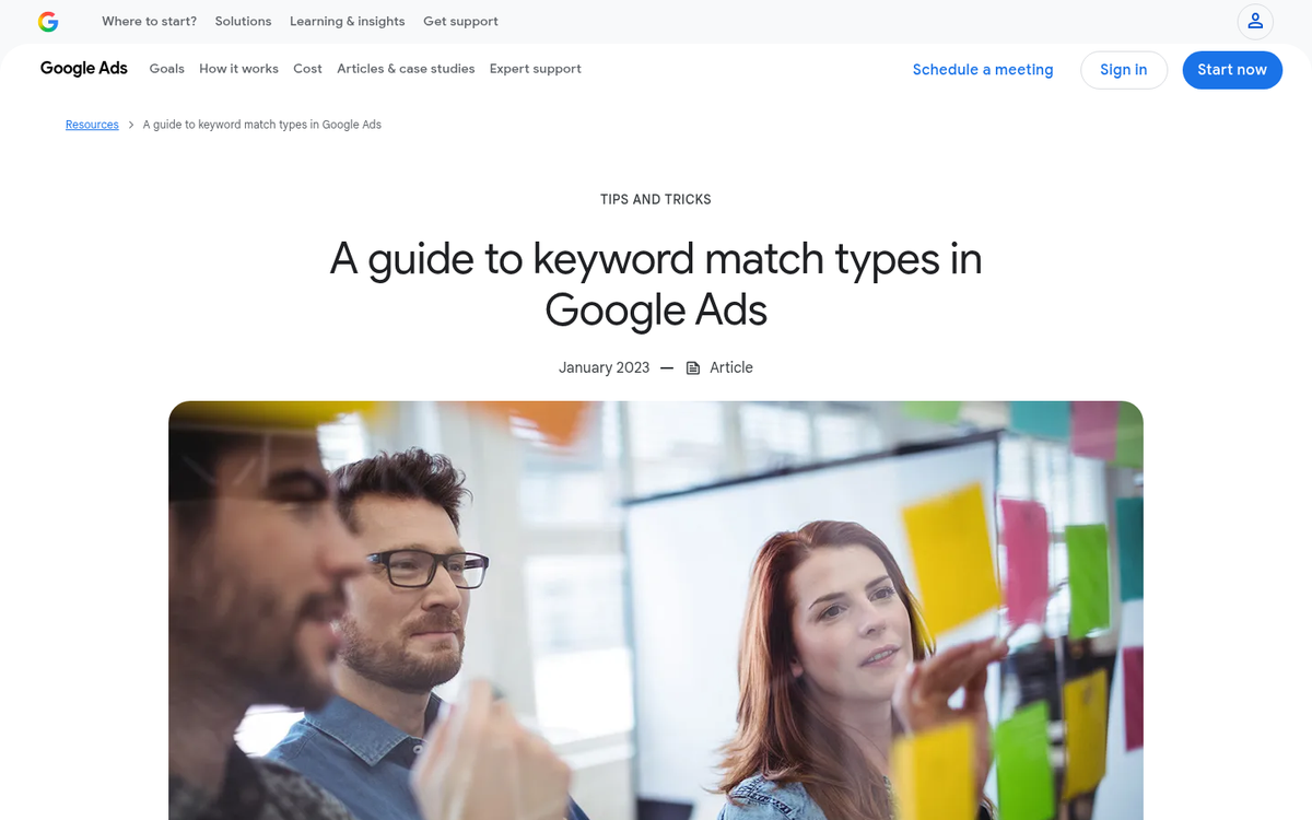 Google AdWords keyword match type options