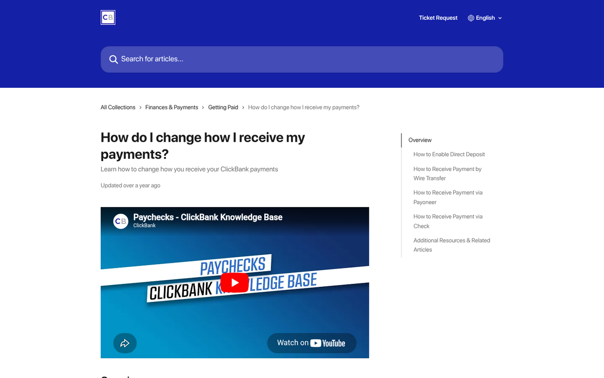 ClickBank payment methods selection screen