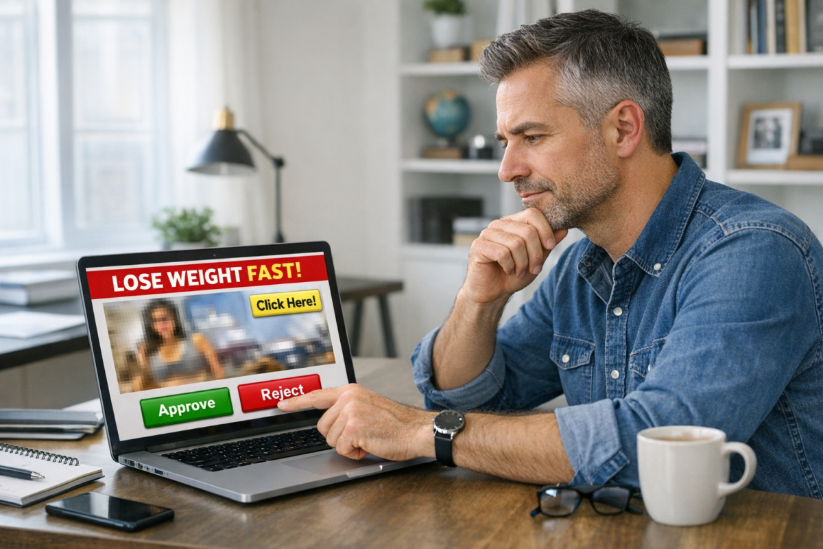 Person rejecting a low quality advertisement