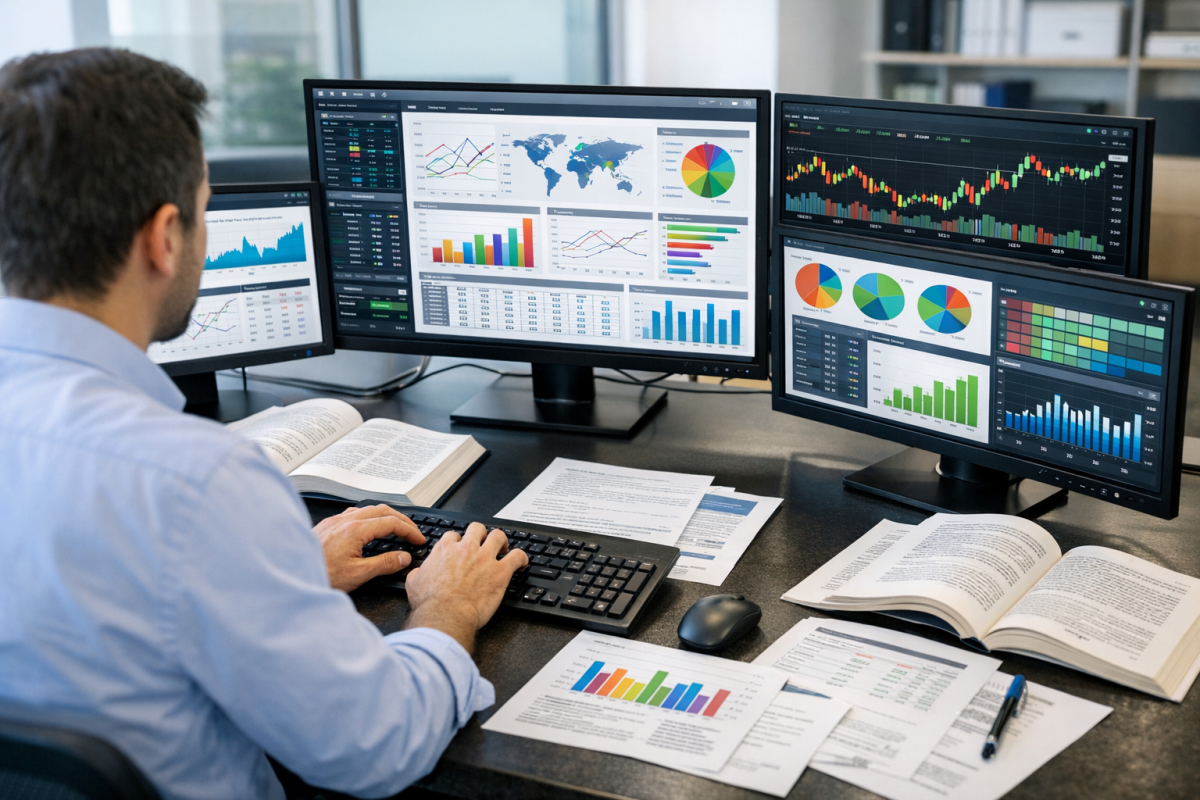 Person gathering research data for infographic