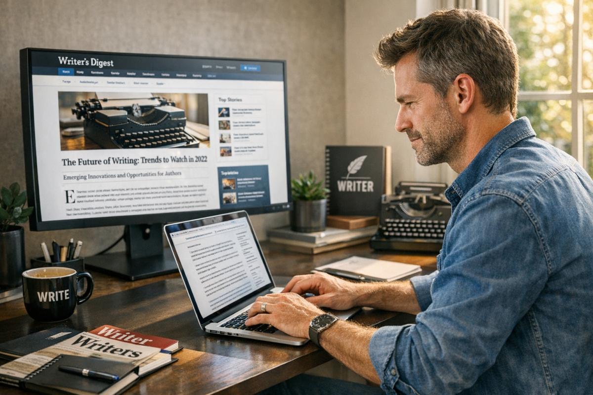 Person writing a guest blog post