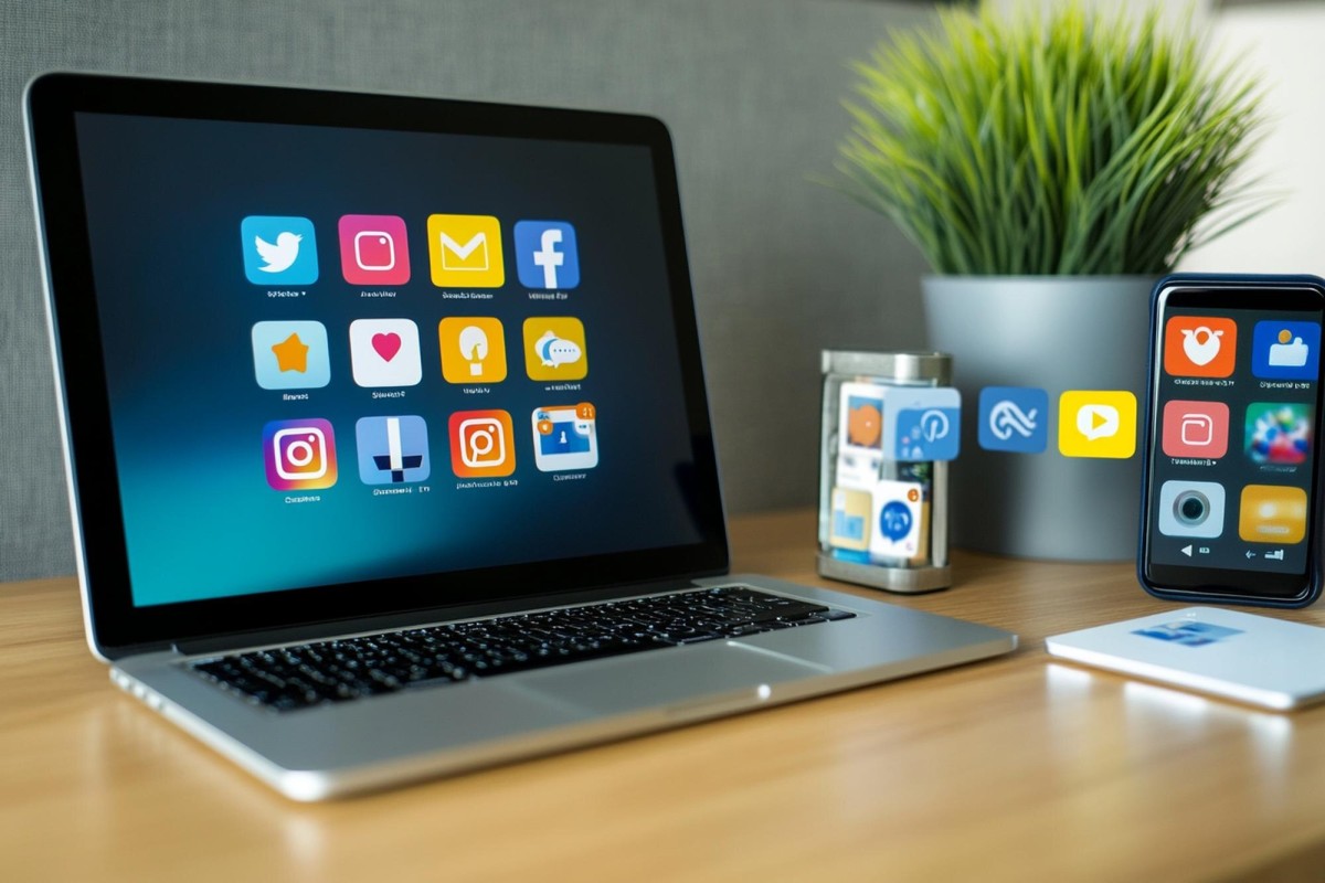 Social media icons on smartphone screen