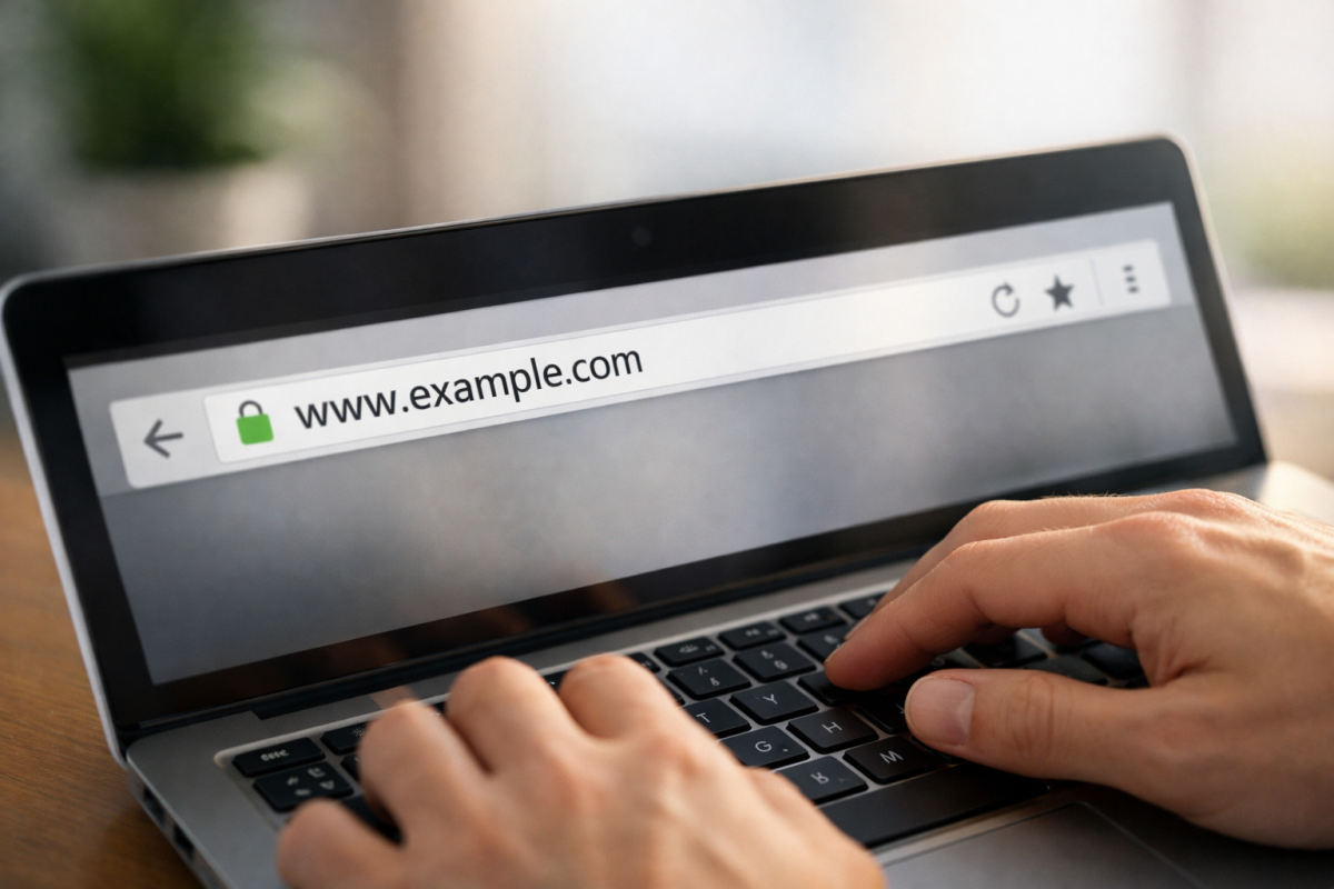 Person typing URL directly into browser