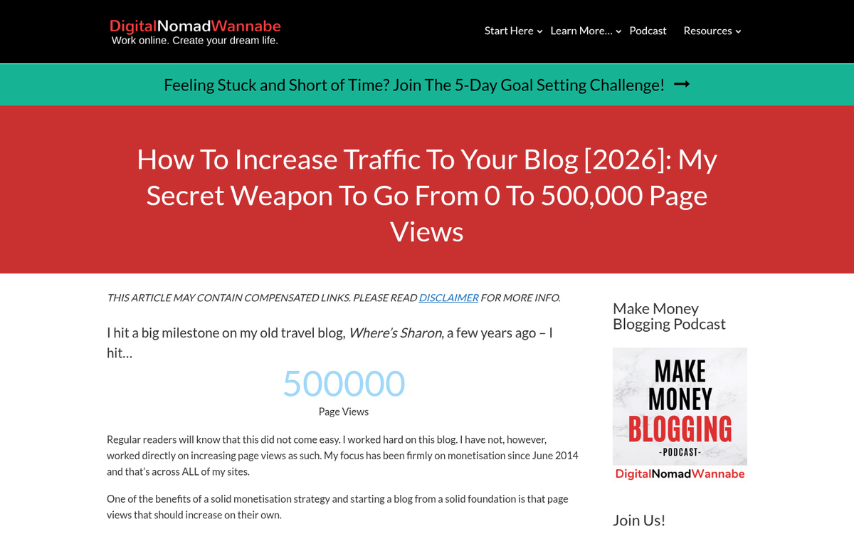 Blog setup interface on screen