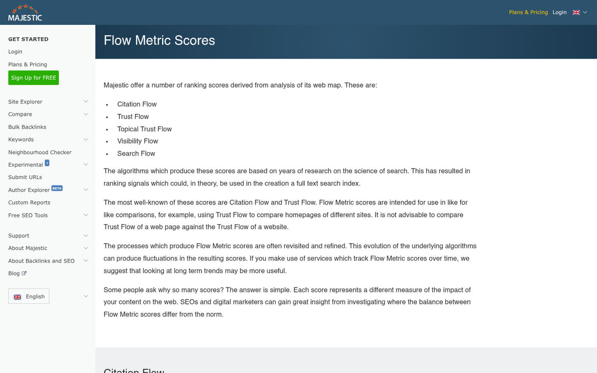 Majestic Trust Flow monitoring dashboard screenshot