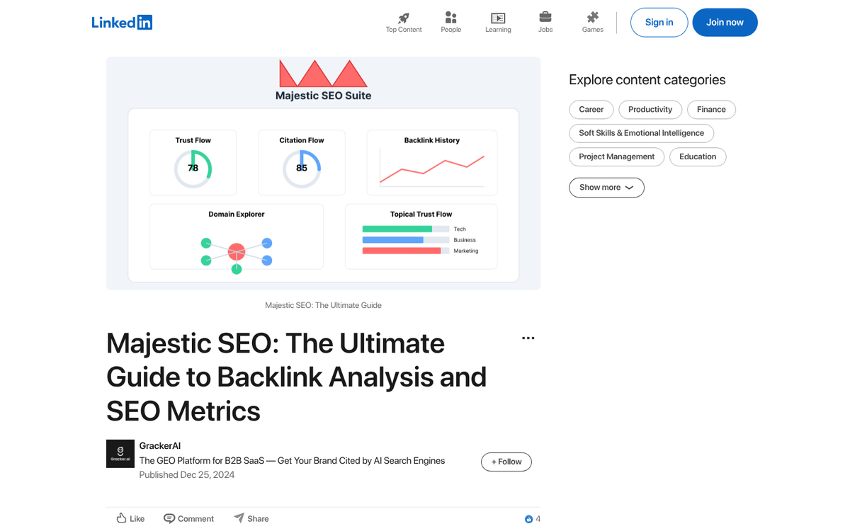 Majestic Trust Flow metrics dashboard screenshot