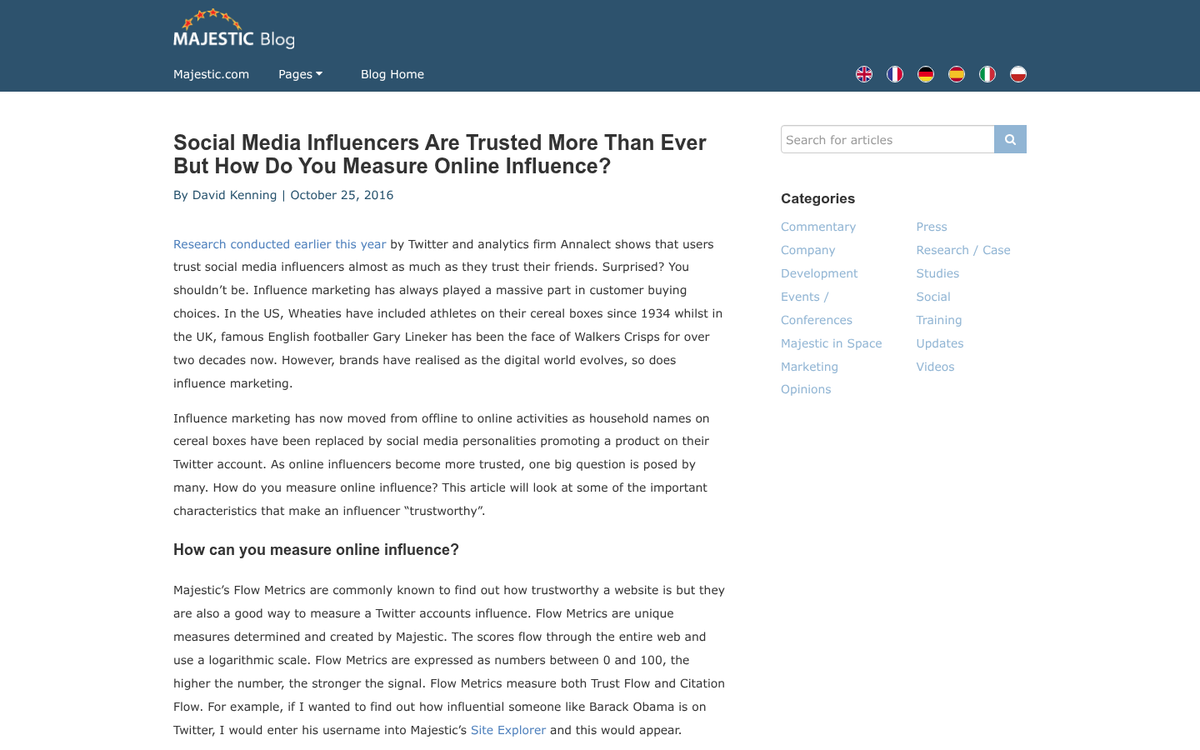 Majestic Trust Flow influencer profile analysis