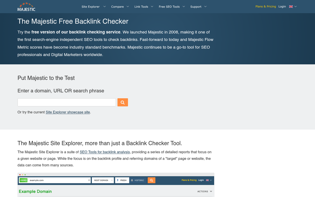 Majestic influencer analysis dashboard screenshot