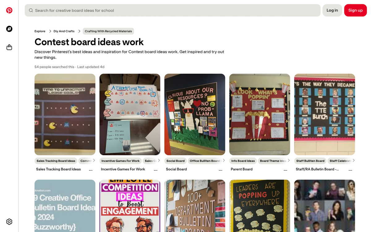 Pinterest themed contest board on screen