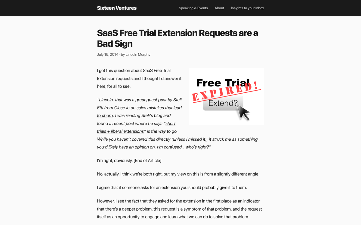 Free trial extension offer on screen