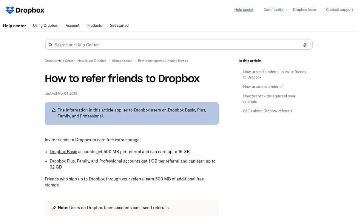 Referral reward program signup webpage screenshot