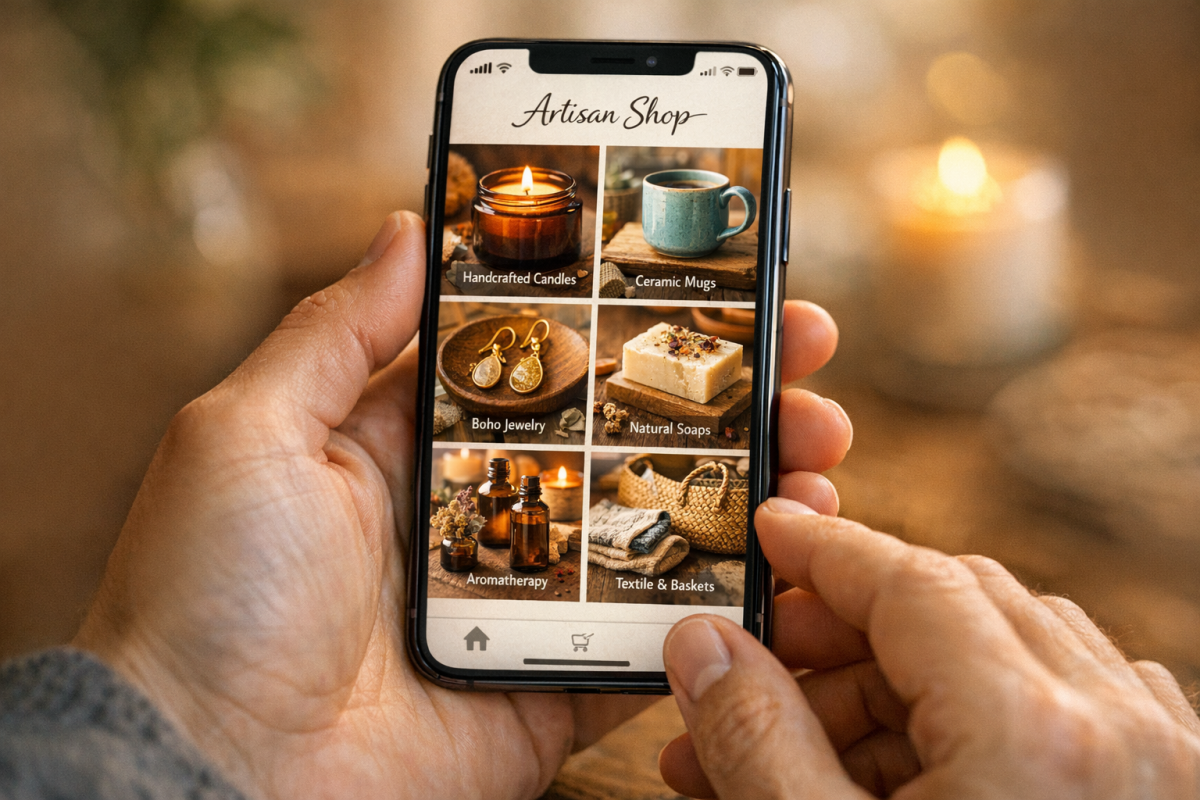 Person browsing Etsy shop on smartphone