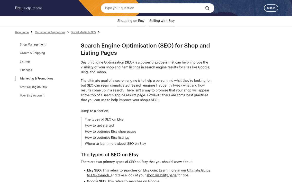 Etsy shop page with product listings displayed