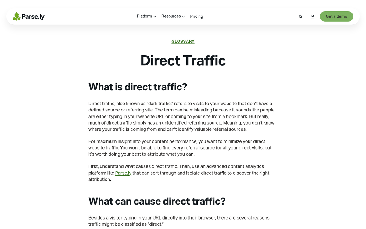 Direct traffic analytics dashboard screenshot
