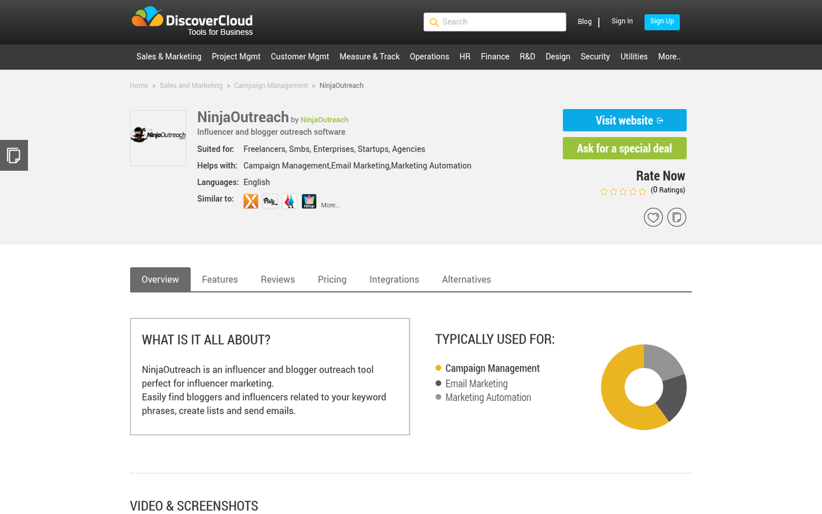 Ninja Outreach lead generation software interface