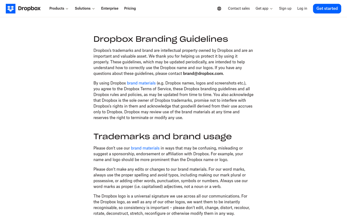 Dropbox Business landing page screenshot