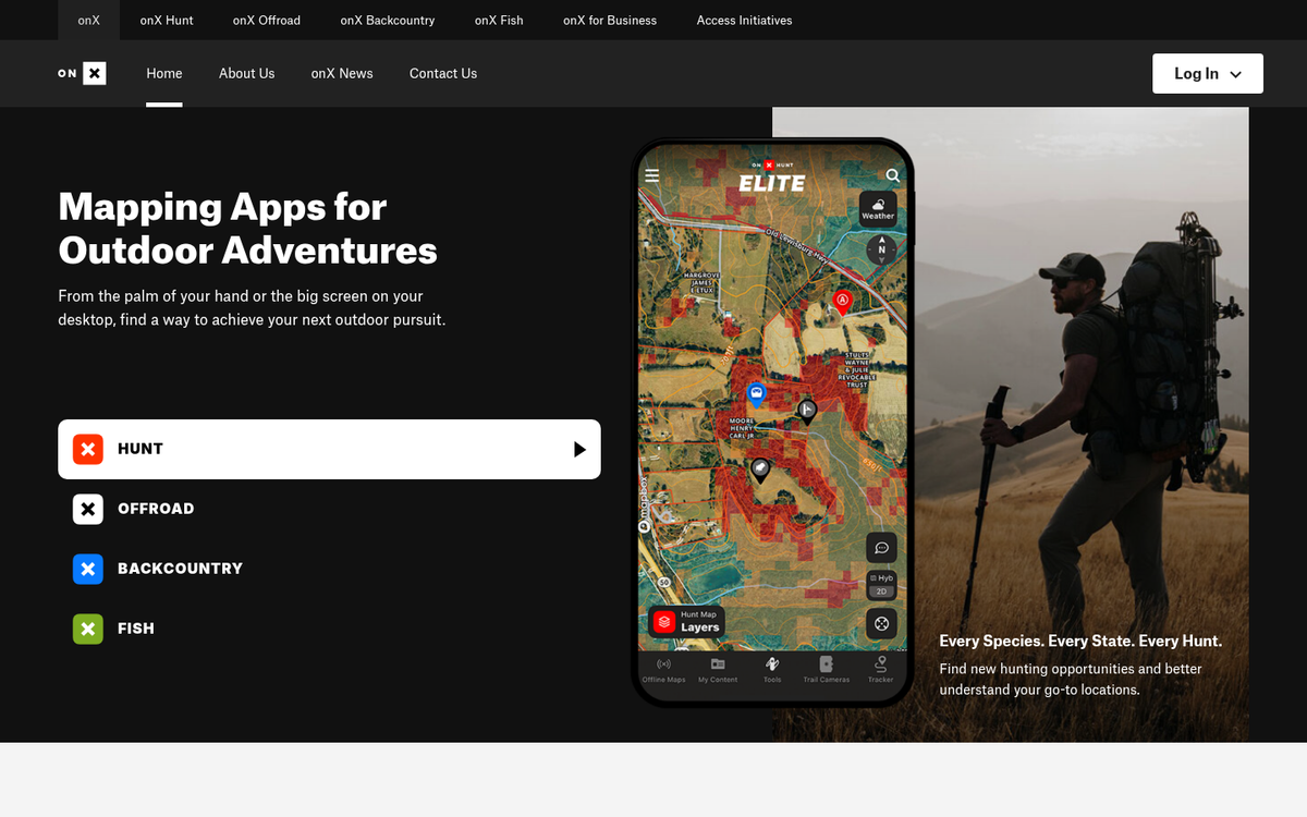 onX GPS hunting app landing page screenshot
