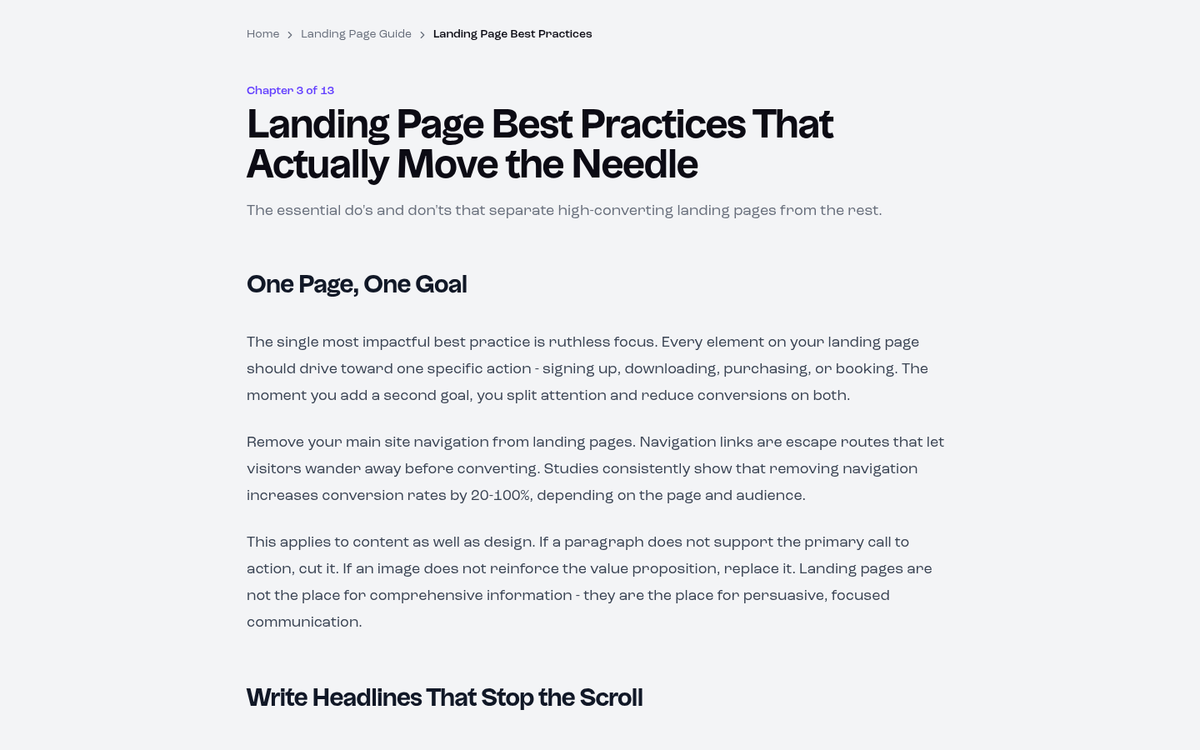 Landing page conversion elements comparison grid