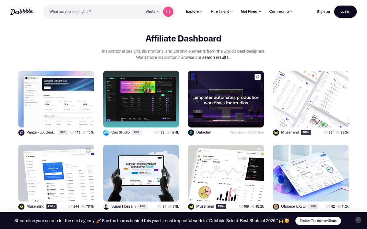 Affiliate marketing dashboard with performance metrics