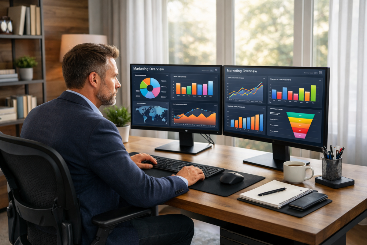 Person choosing between two marketing paths