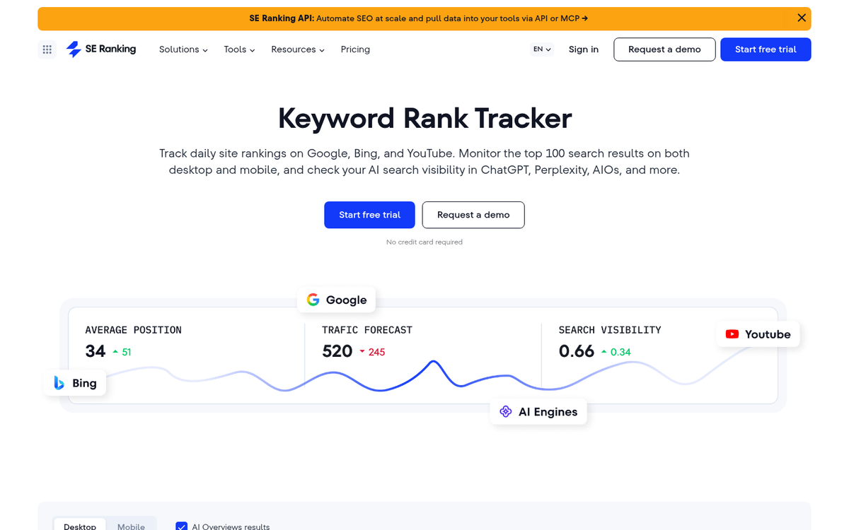 SEO keyword ranking dashboard on screen