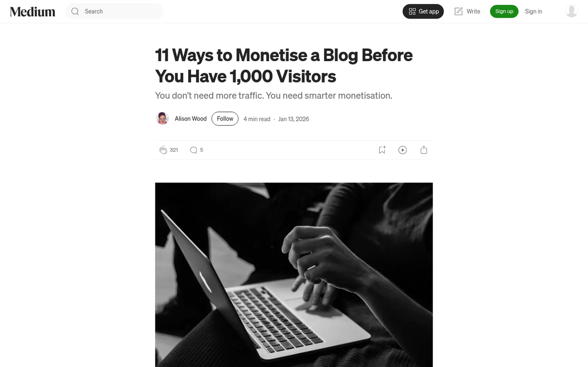 Blog monetization revenue dashboard screenshot