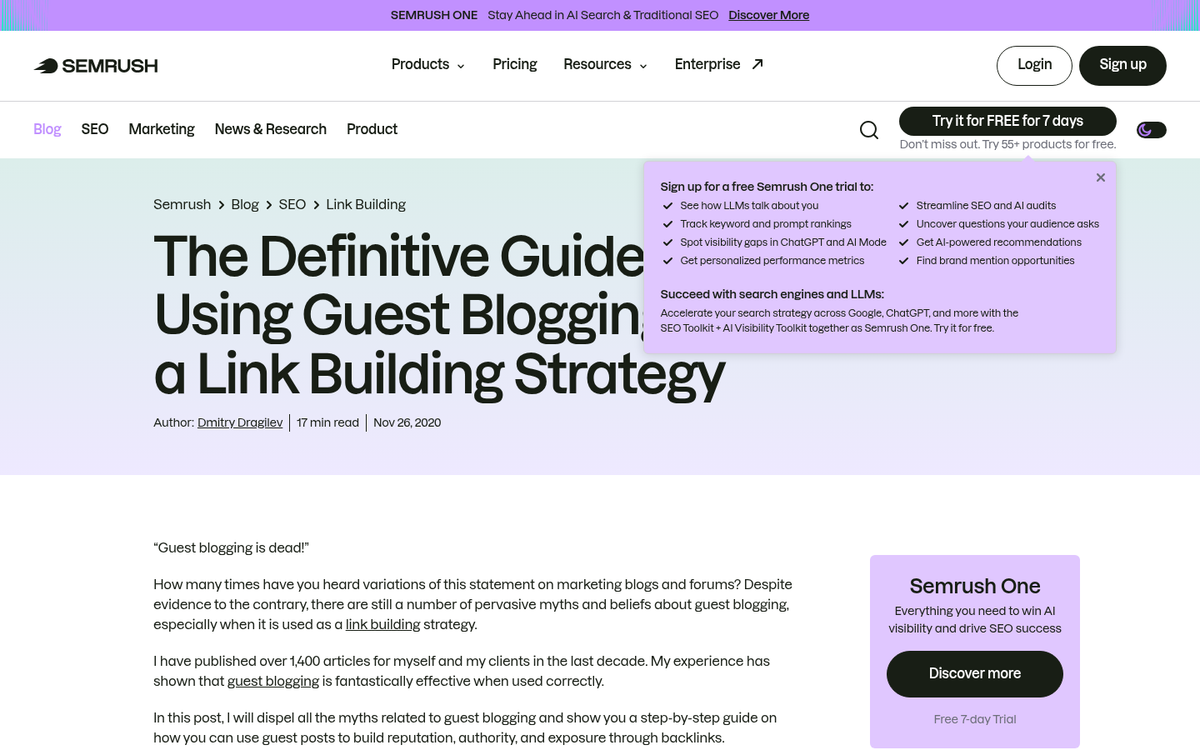 Guest post article on relevant website