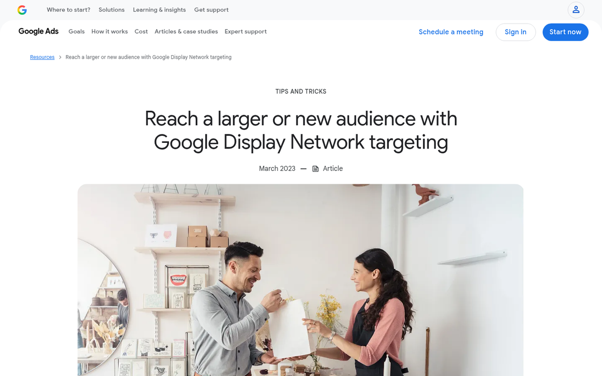 Google AdWords Display Network settings selection screen