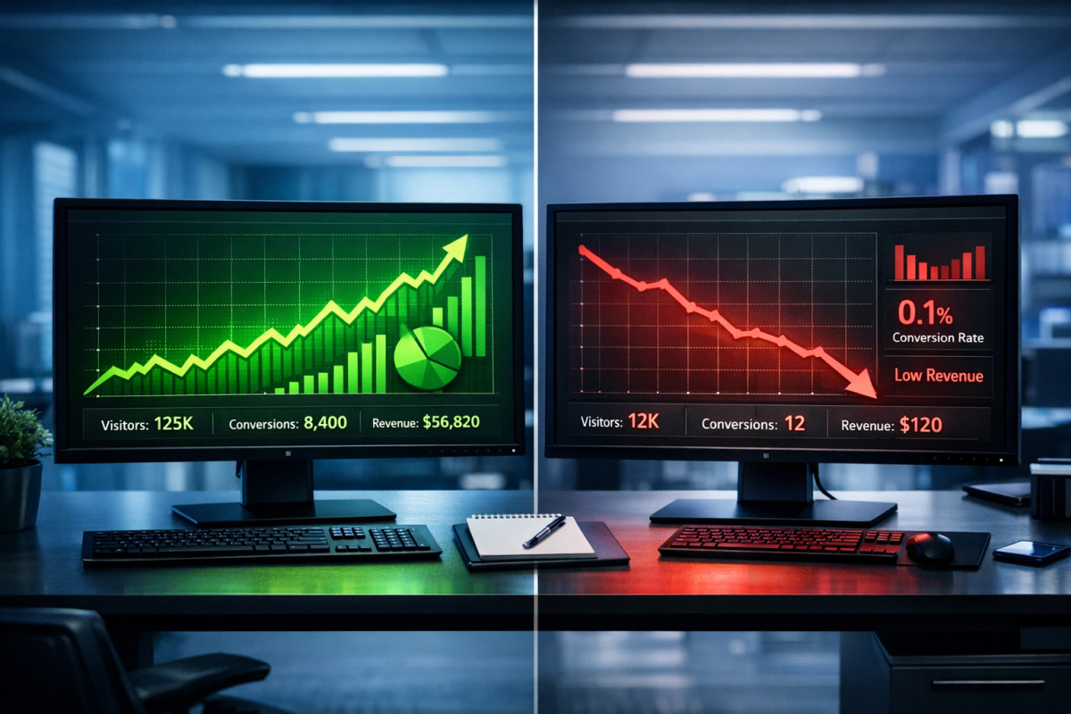 Coins falling into a broken sales funnel