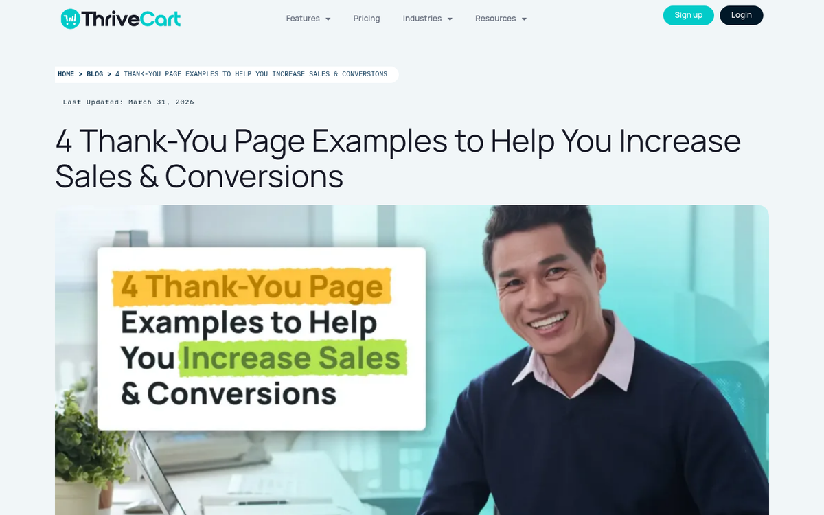 Website conversion confirmation page screenshot