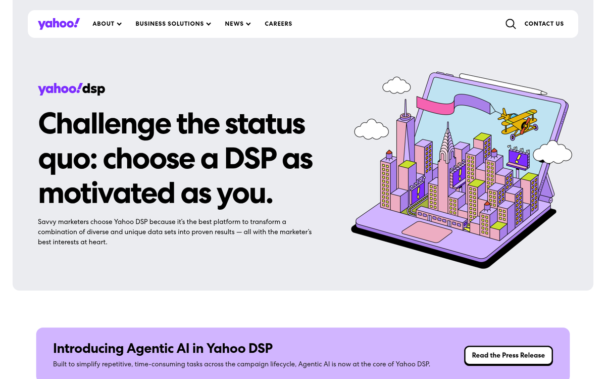 Yahoo advertising platform homepage screenshot