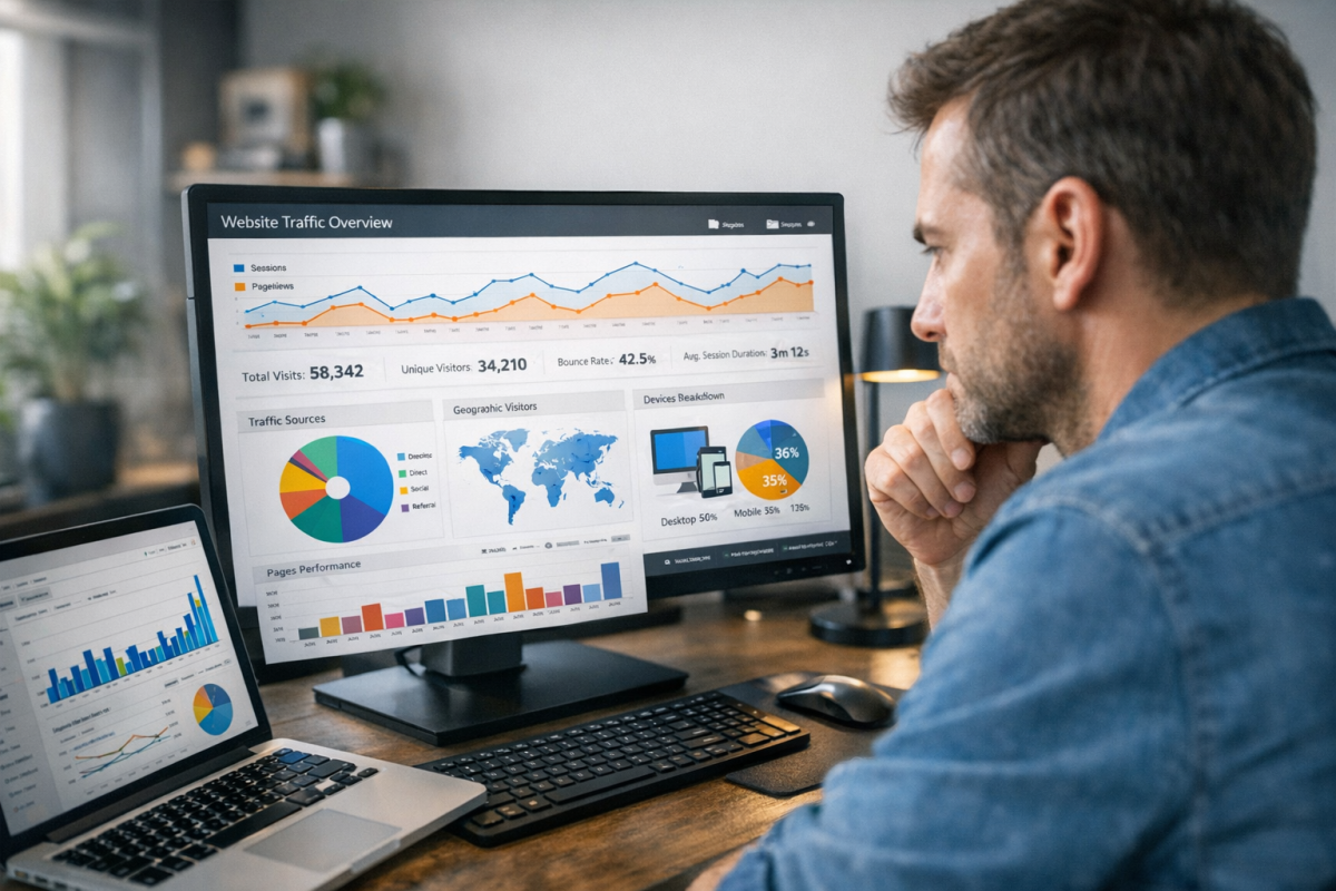 Website analytics dashboard showing traffic data