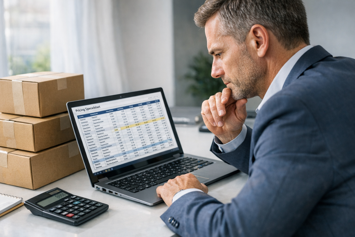 Wholesaler showing unit price list to buyer