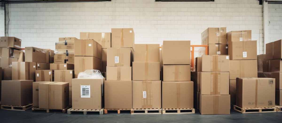 Boxes stacked in a wholesale warehouse