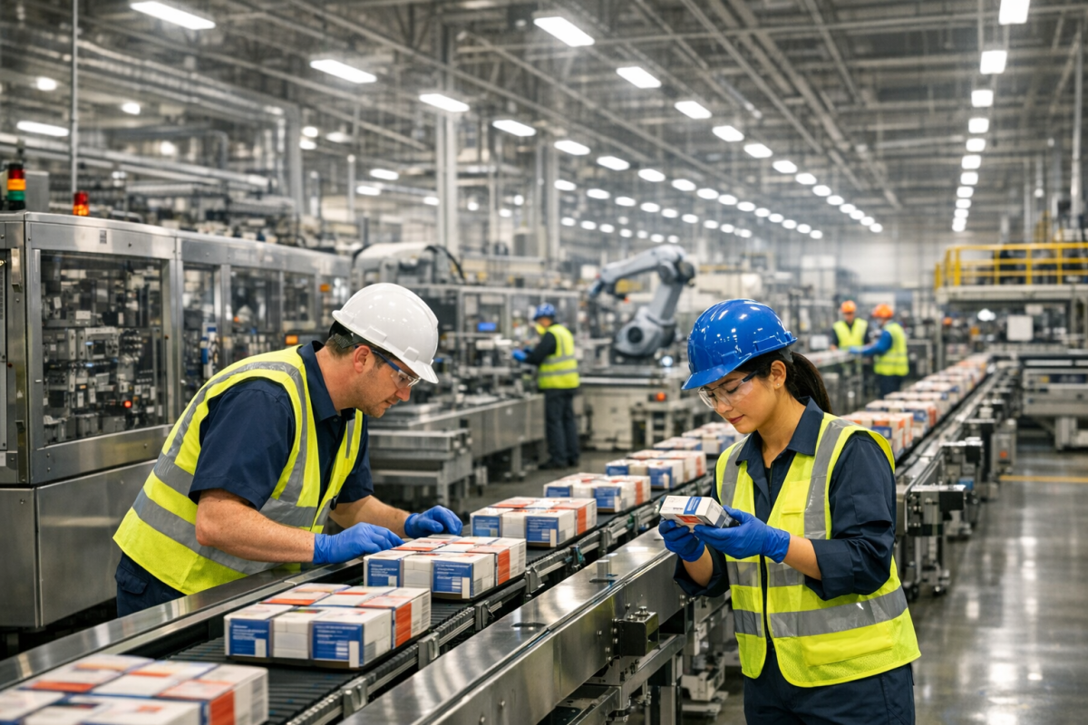 Globe with manufacturing location pins marked