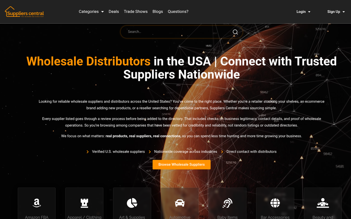 Wholesaler product catalog on a screen