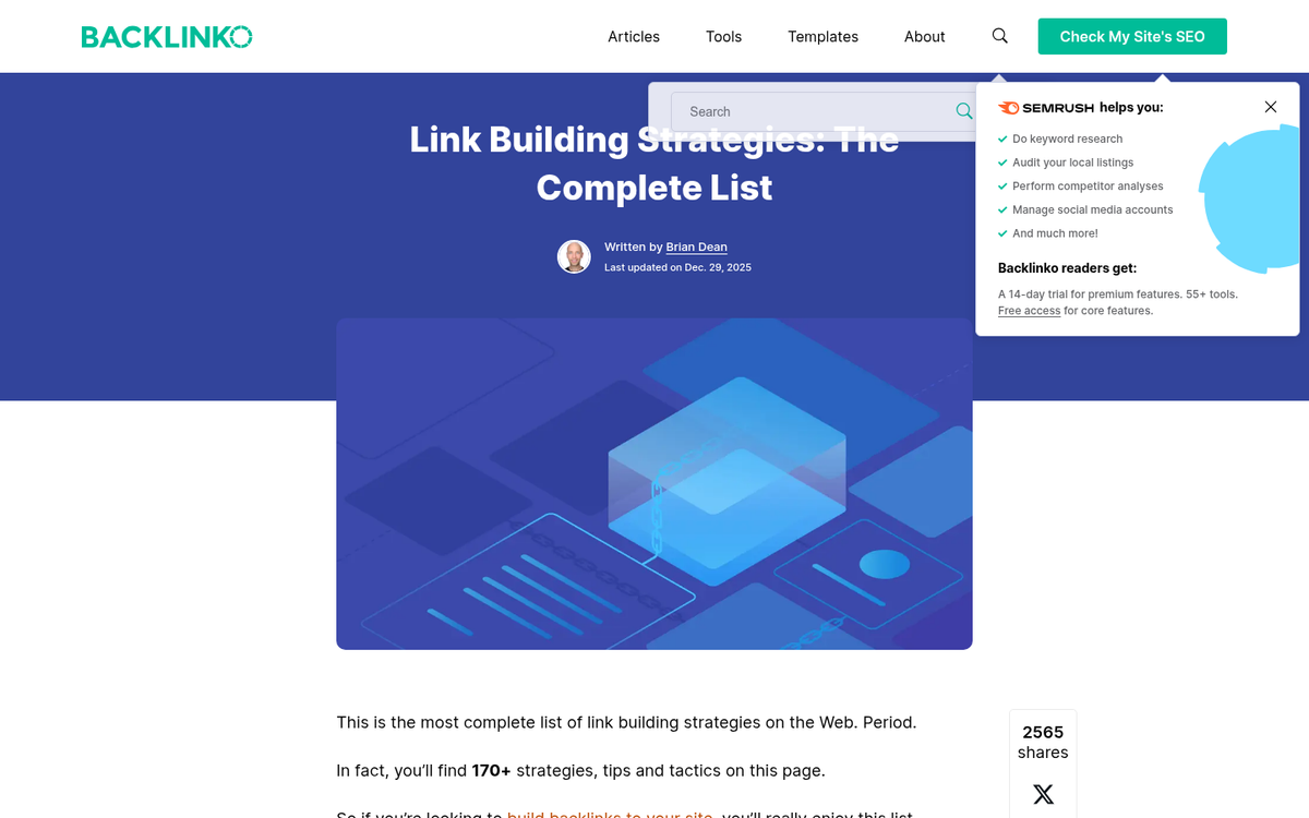 Screenshot of miscellaneous backlink building techniques