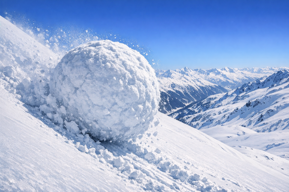 Snowball rolling downhill gaining size momentum