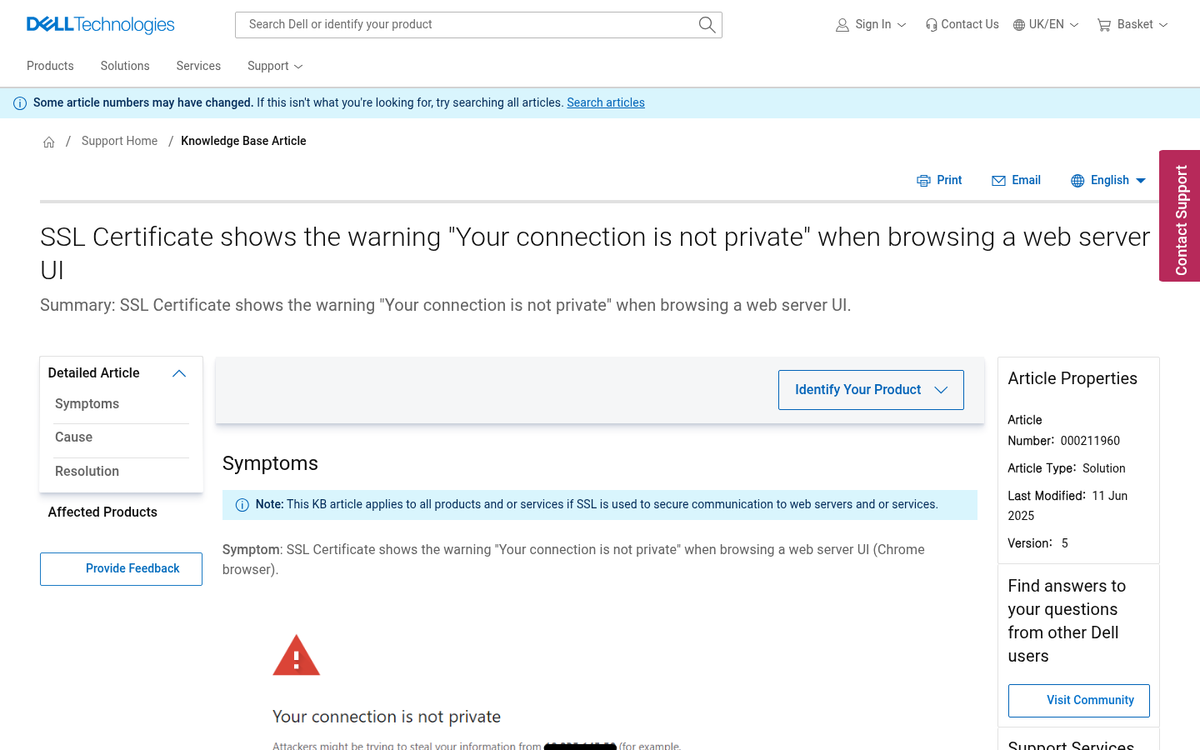 Website security settings configuration screen