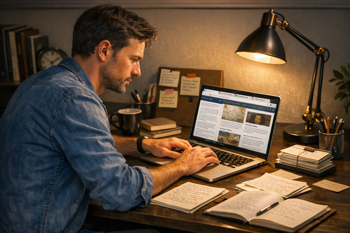 Blogger reviewing content responsibilities and budget tasks