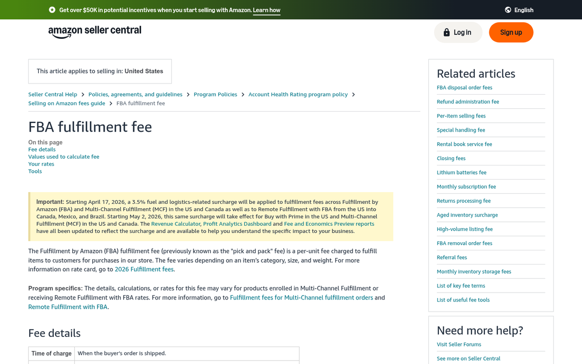 Amazon FBA fee structure breakdown chart