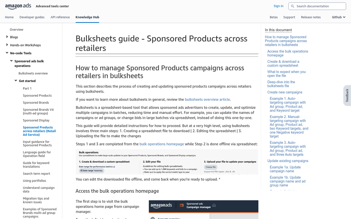 Amazon Ads bulk operations spreadsheet interface