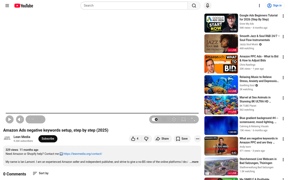Amazon negative keywords settings interface
