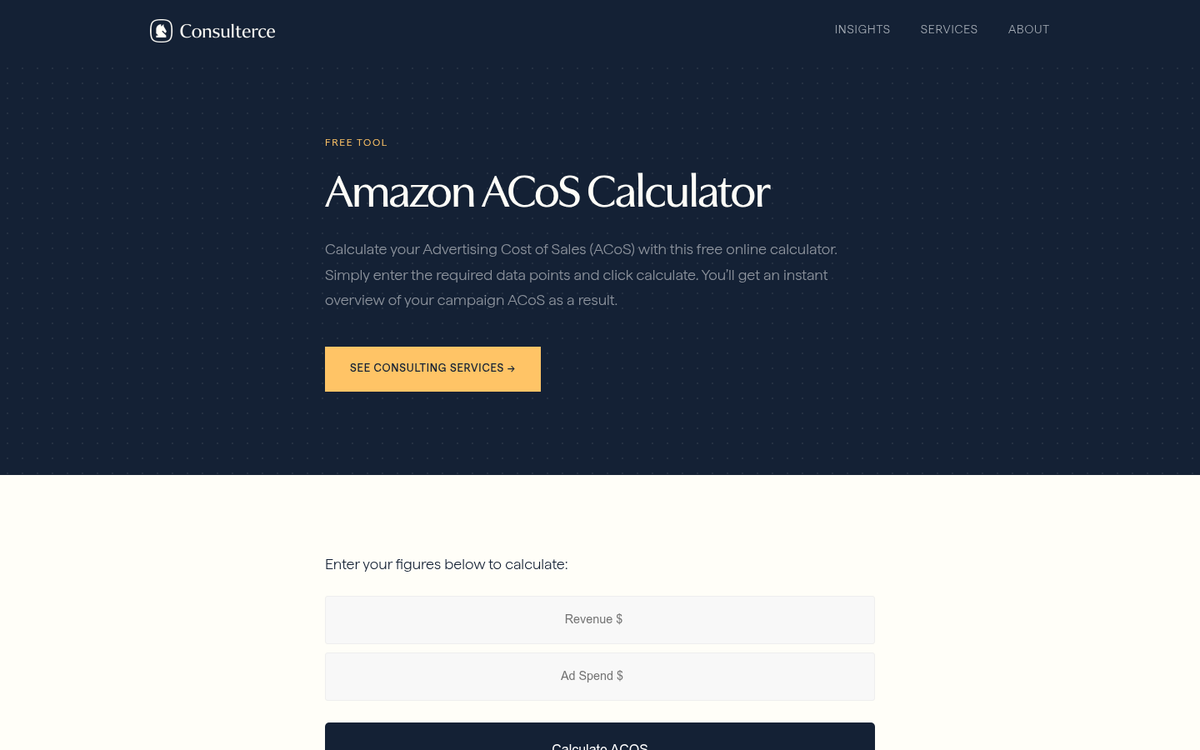 ACoS calculation formula on Amazon dashboard