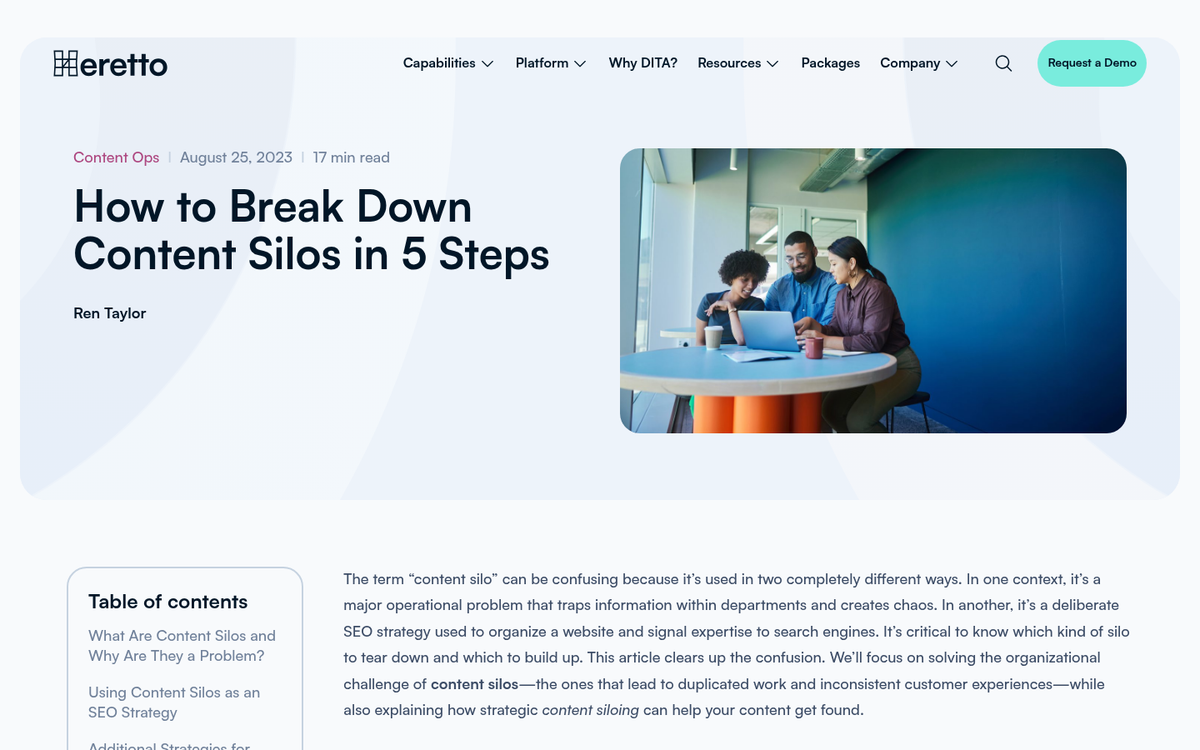 Themed service pages organized by topic silo