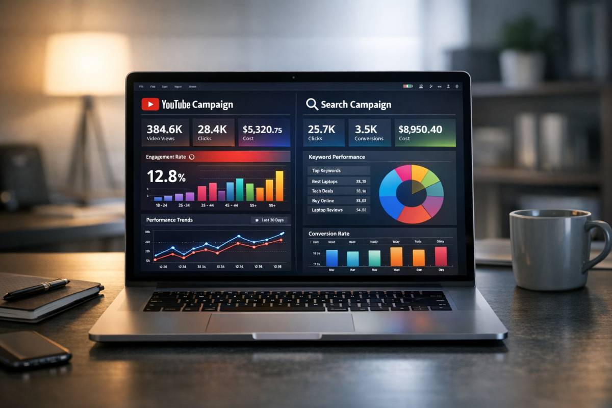 Google search results page on screen